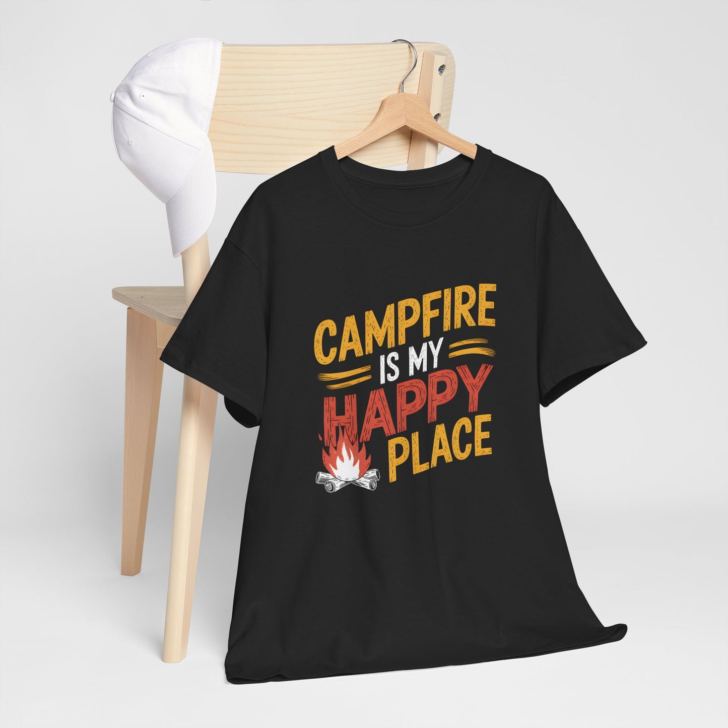 Campfire Is My Happy Place Camping T-Shirt Fun Outdoors Graphic Unisex Wear