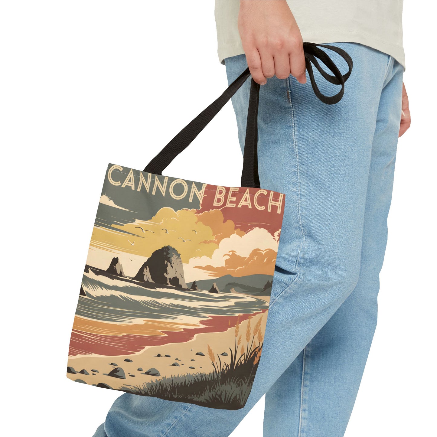 Cannon Beach Tote Bag All Over Print Coastal Art Ocean Scene Adventure Traveler