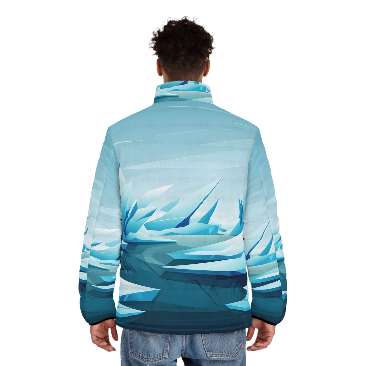 Stylish Waterproof Puffer Jacket with Polar Ice Artwork for Outdoor Adventures