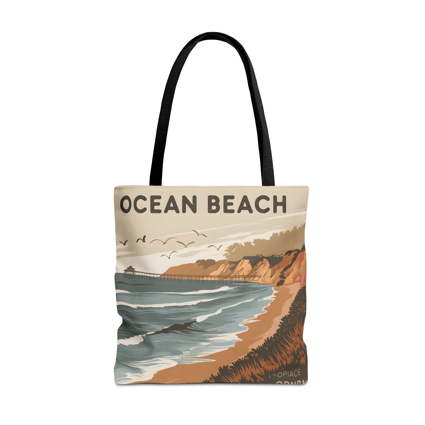 Ocean Beach All Over Print Tote Bag Coastal Scenic Graphic Design Beach Style