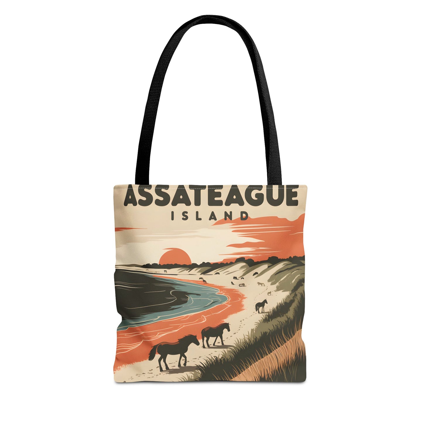 Assateague Island All Over Print Tote Bag Beach Horses Sunset Design Art Apparel