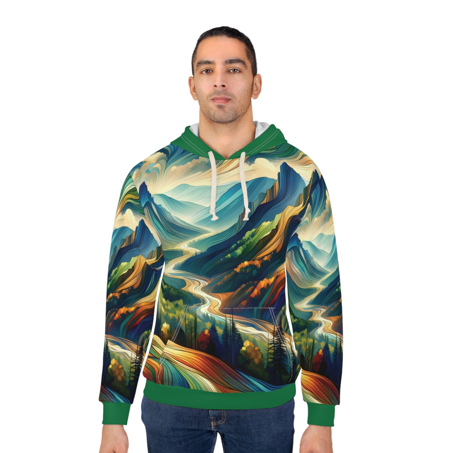 Smoky Mountains Hoodie All Over Print Pullover Green Forest Nature Trail Art