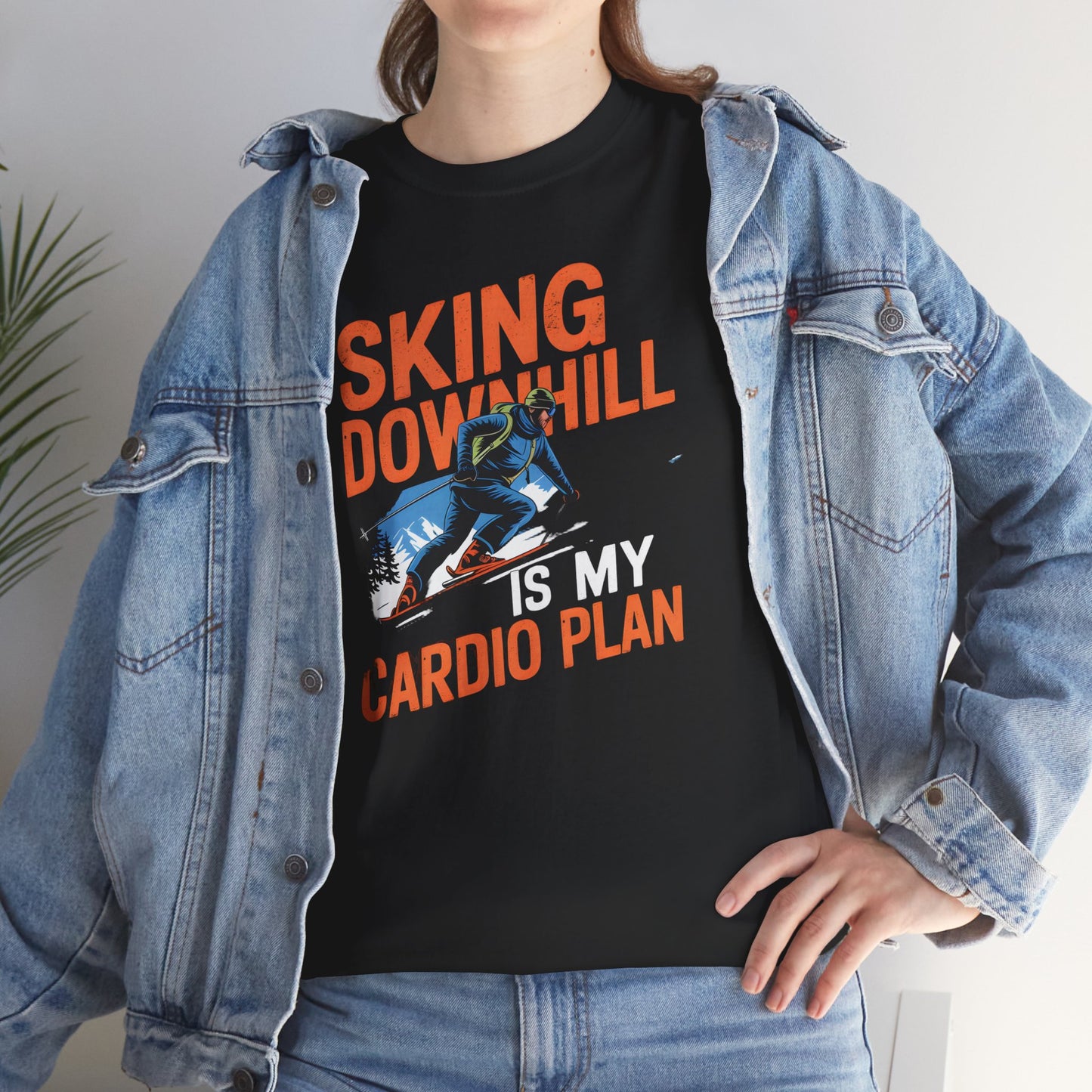 Skiing Downhill Is My Cardio Plan Graphic T-Shirt for Ski Lovers Outdoors Tee