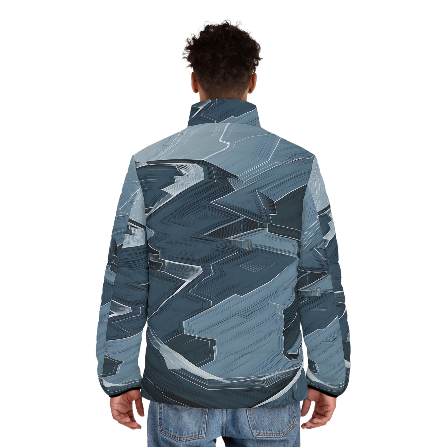Stylish Slate Geometry Puffer Jacket for Outdoor Adventure and Fashion Winter