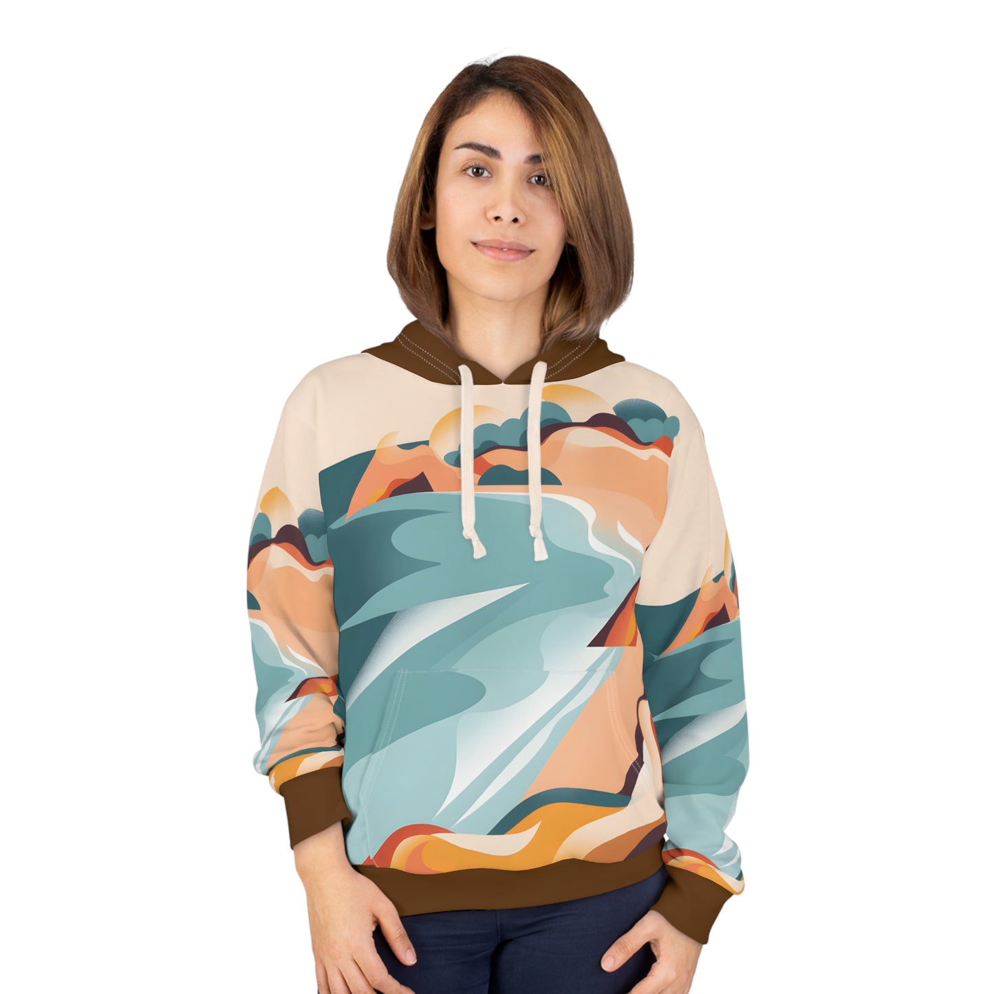 Sunwashed Point All-Over Print Hoodie for Outdoor Adventures Travel Casual Wear