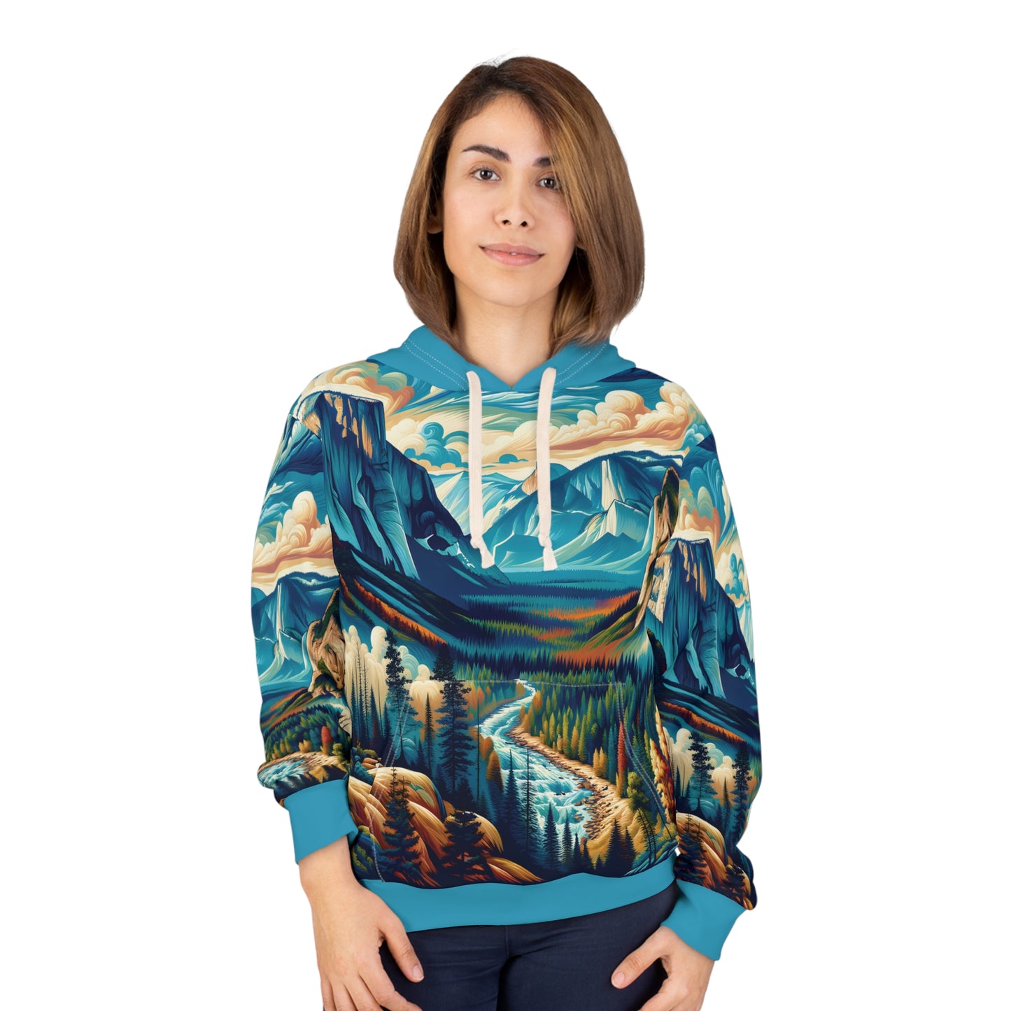 Smoky Mountains Hoodie All Over Print Pullover River Forest Scenic Nature Art