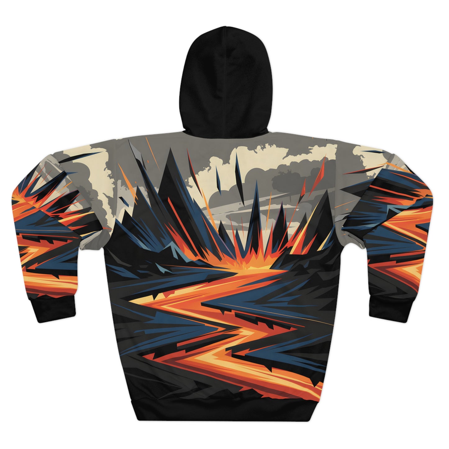 Obsidian Flare All Over Print Pullover Hoodie for Adventure Travel Enthusiasts