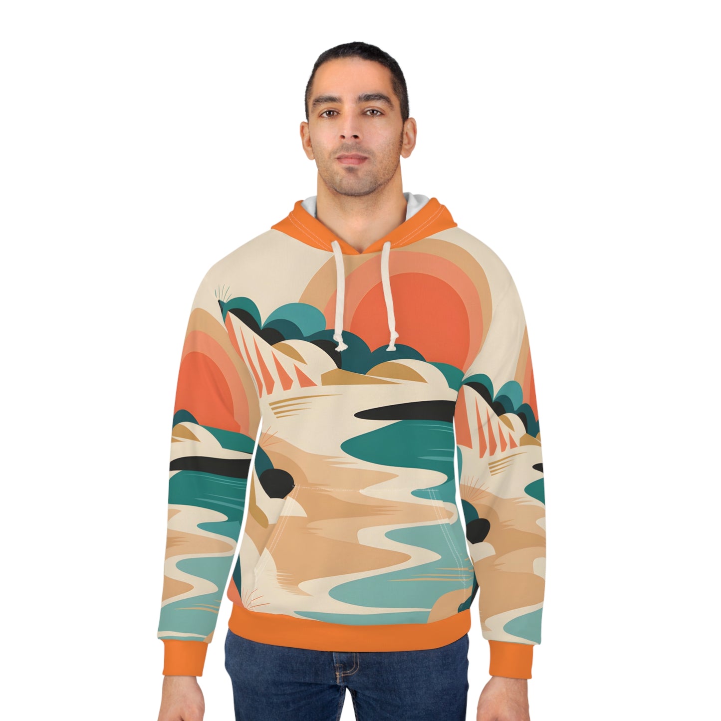 Solar Sunset All-Over Print Pullover Hoodie for Outdoor Adventures and Travel
