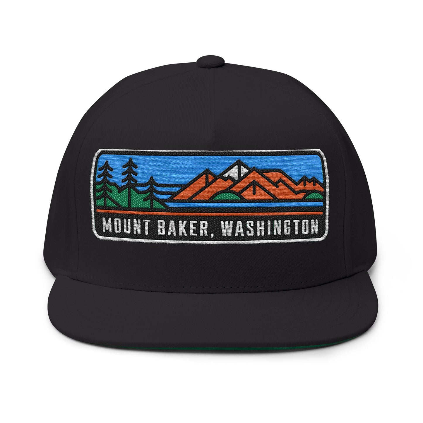 Mount Baker Washington Flat Bill Hat Outdoor Adventure Gear Adjustable Cap