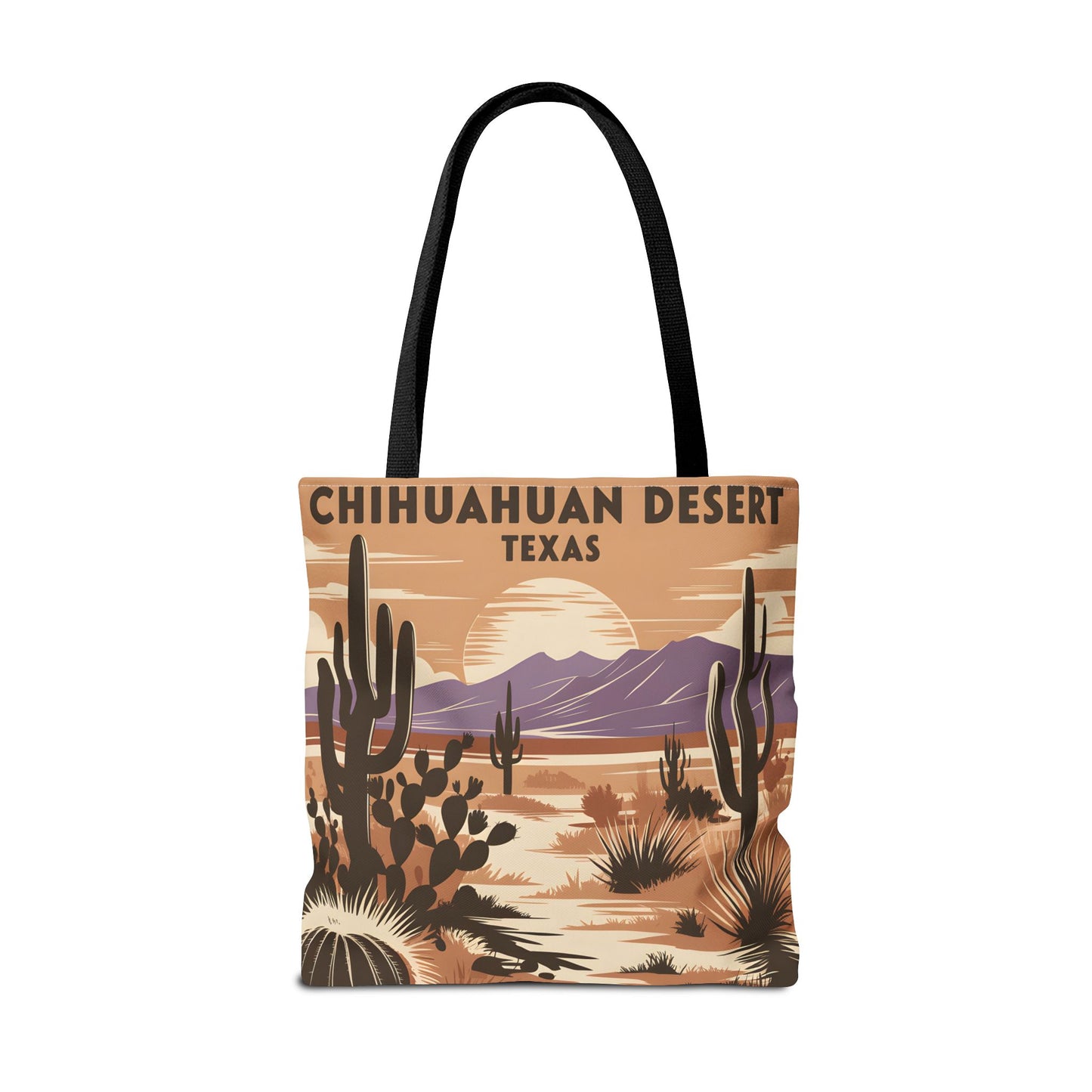 Chihuahuan Desert Tote Bag Unique All Over Print Cactus Landscape Texas Art