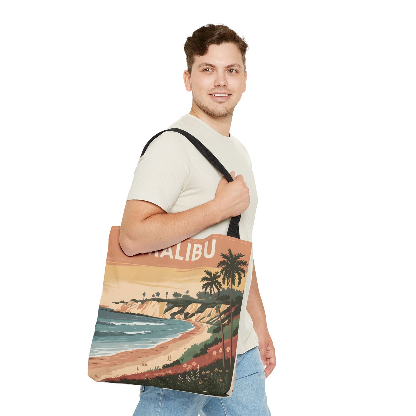 Malibu All Over Print Tote Bag Beach Sunset Palm Trees Summer Vibes Apparel