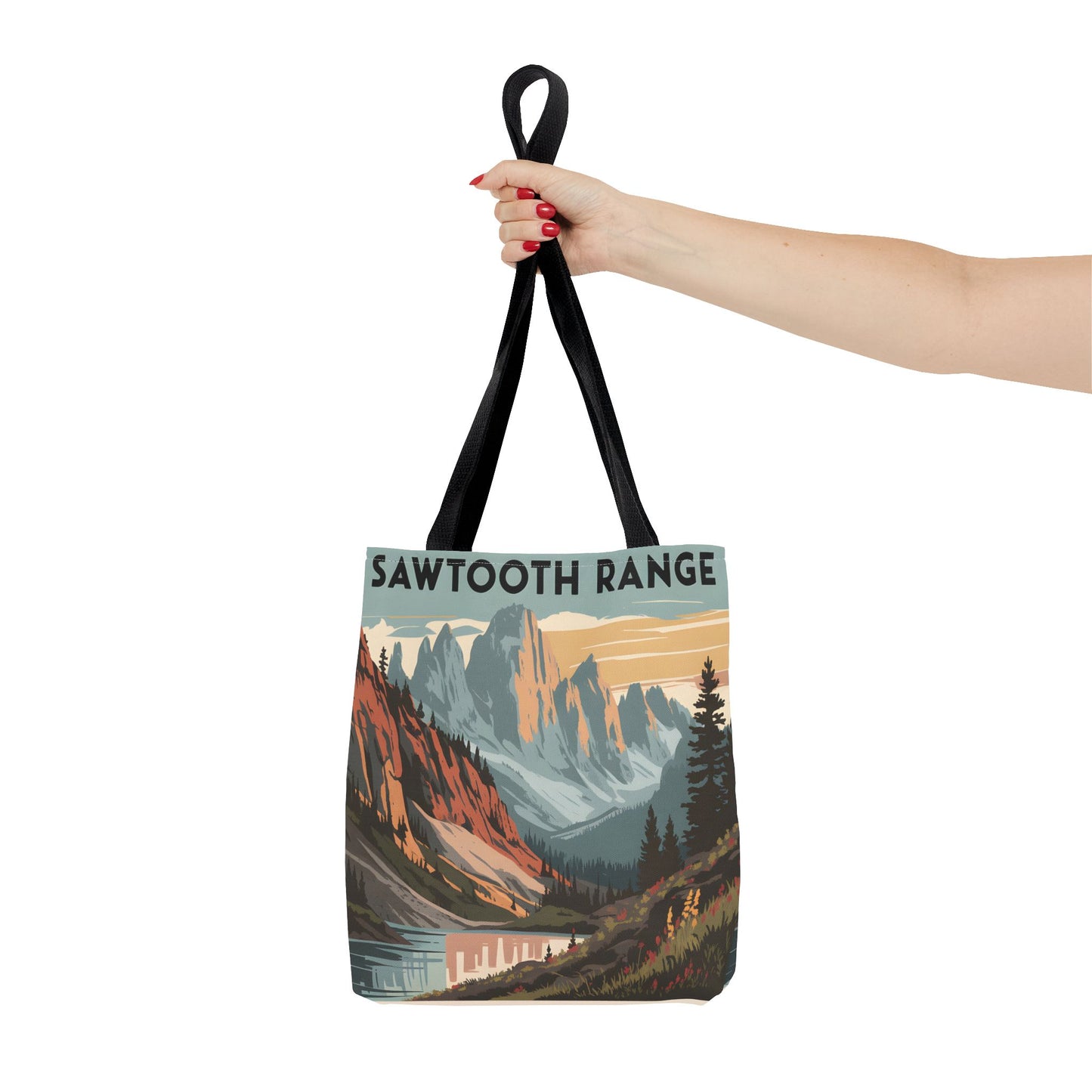 Sawtooth Range Mountains All Over Print Tote Bag Outdoor Adventure Eco-Friendly