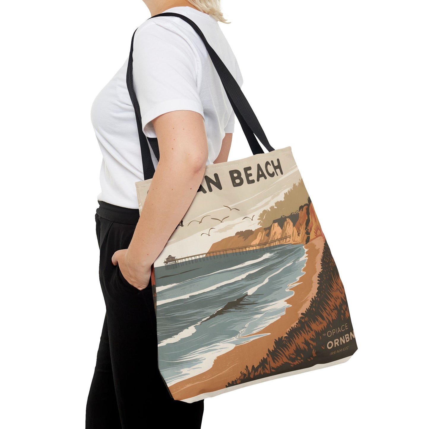 Ocean Beach All Over Print Tote Bag Coastal Scenic Graphic Design Beach Style