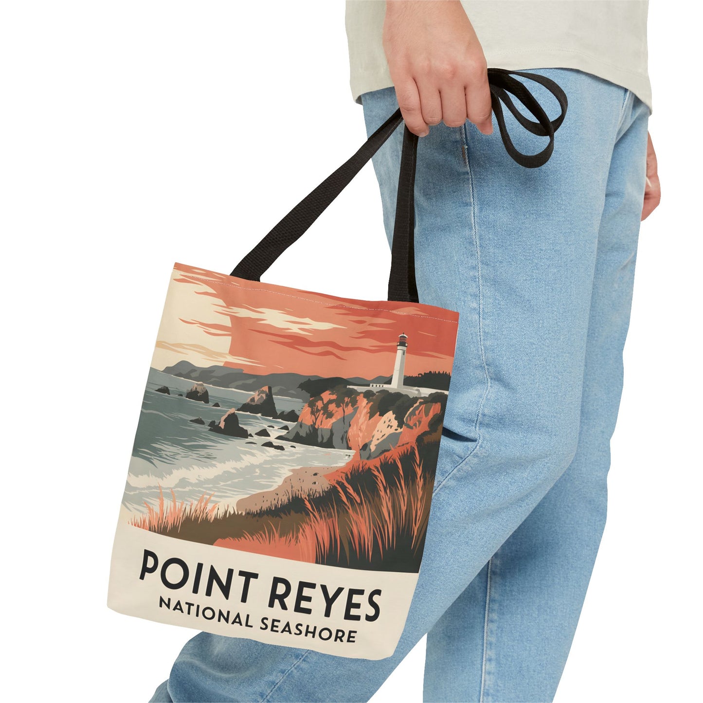 Point Reyes Tote Bag All Over Print Coastal Lighthouse National Park Style