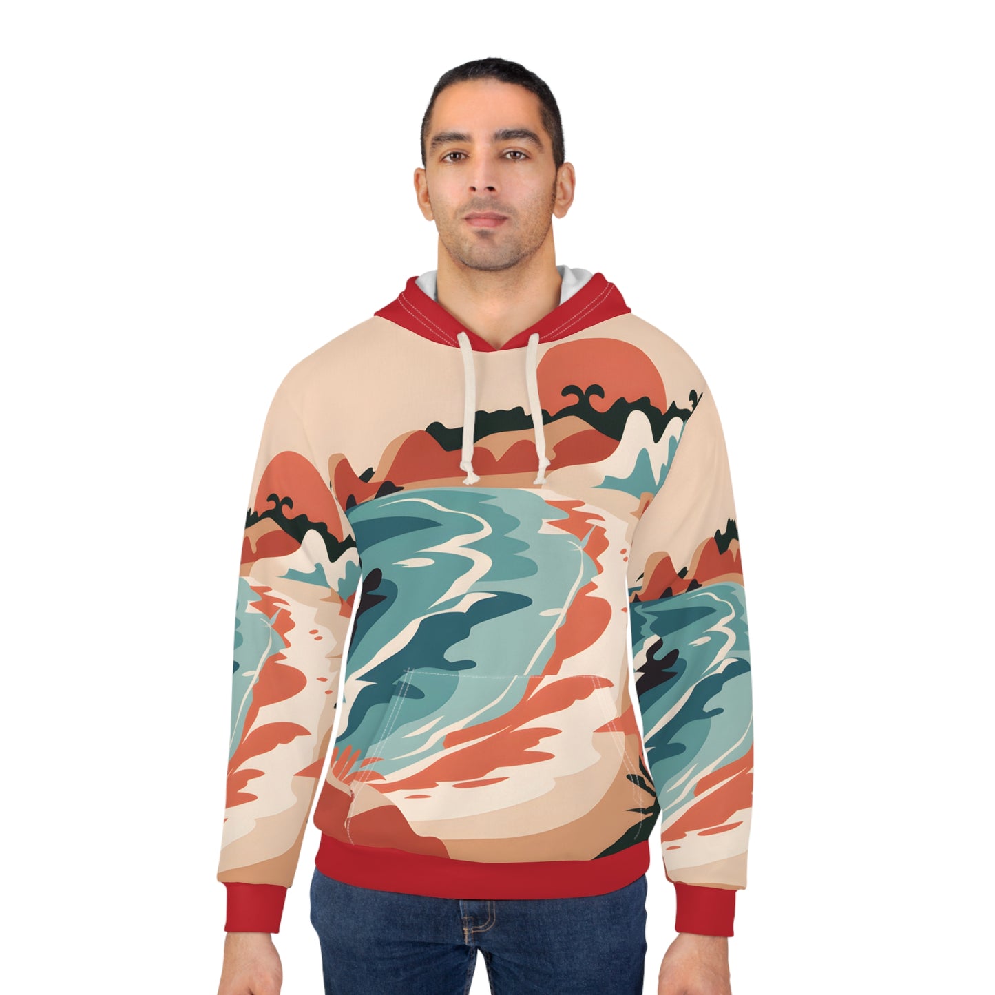 Beach Sunrise All Over Print Hoodie Perfect for Travel and Outdoor Adventures
