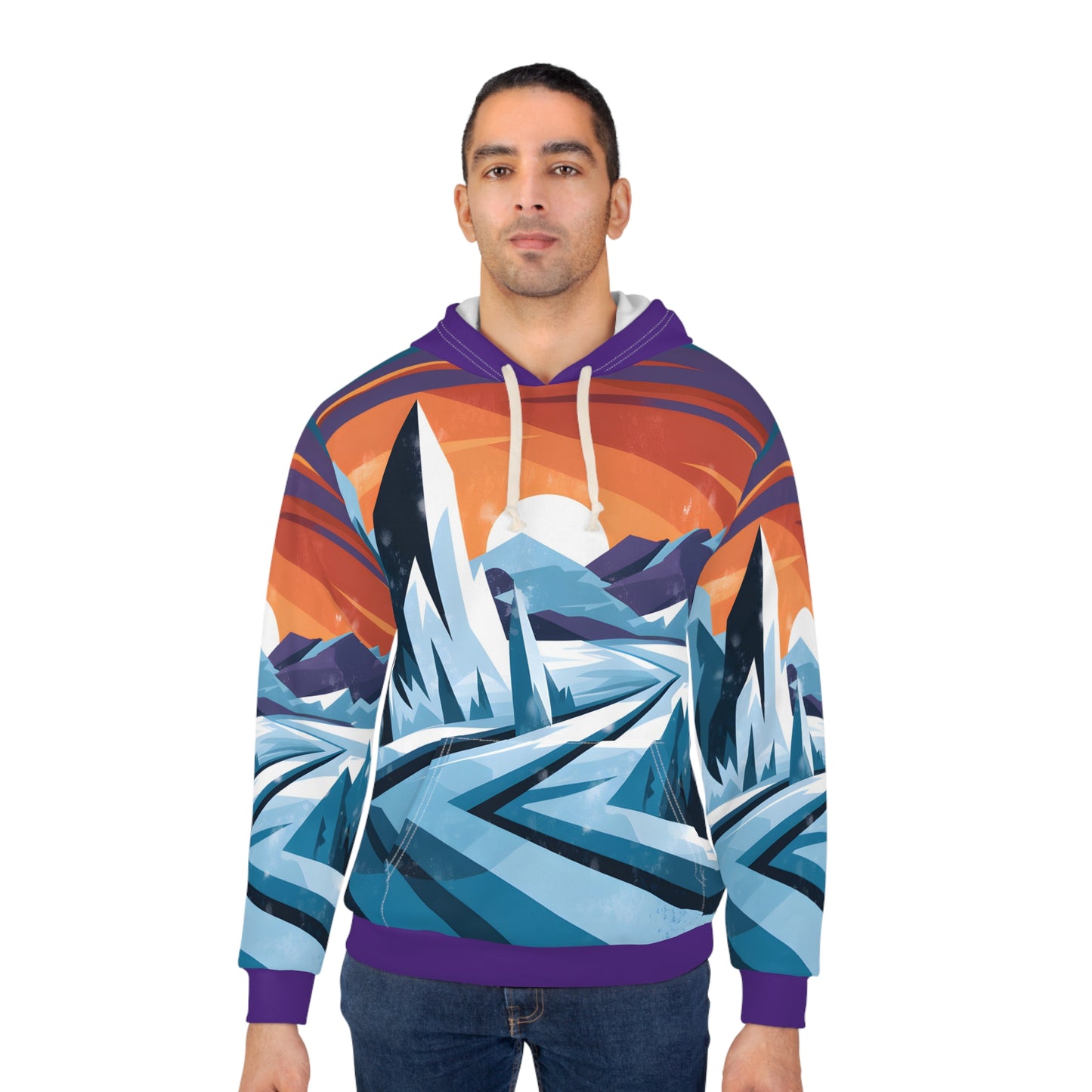 Glacial Summit All-Over Print Pullover Hoodie Outdoor Travel Apparel Mountain