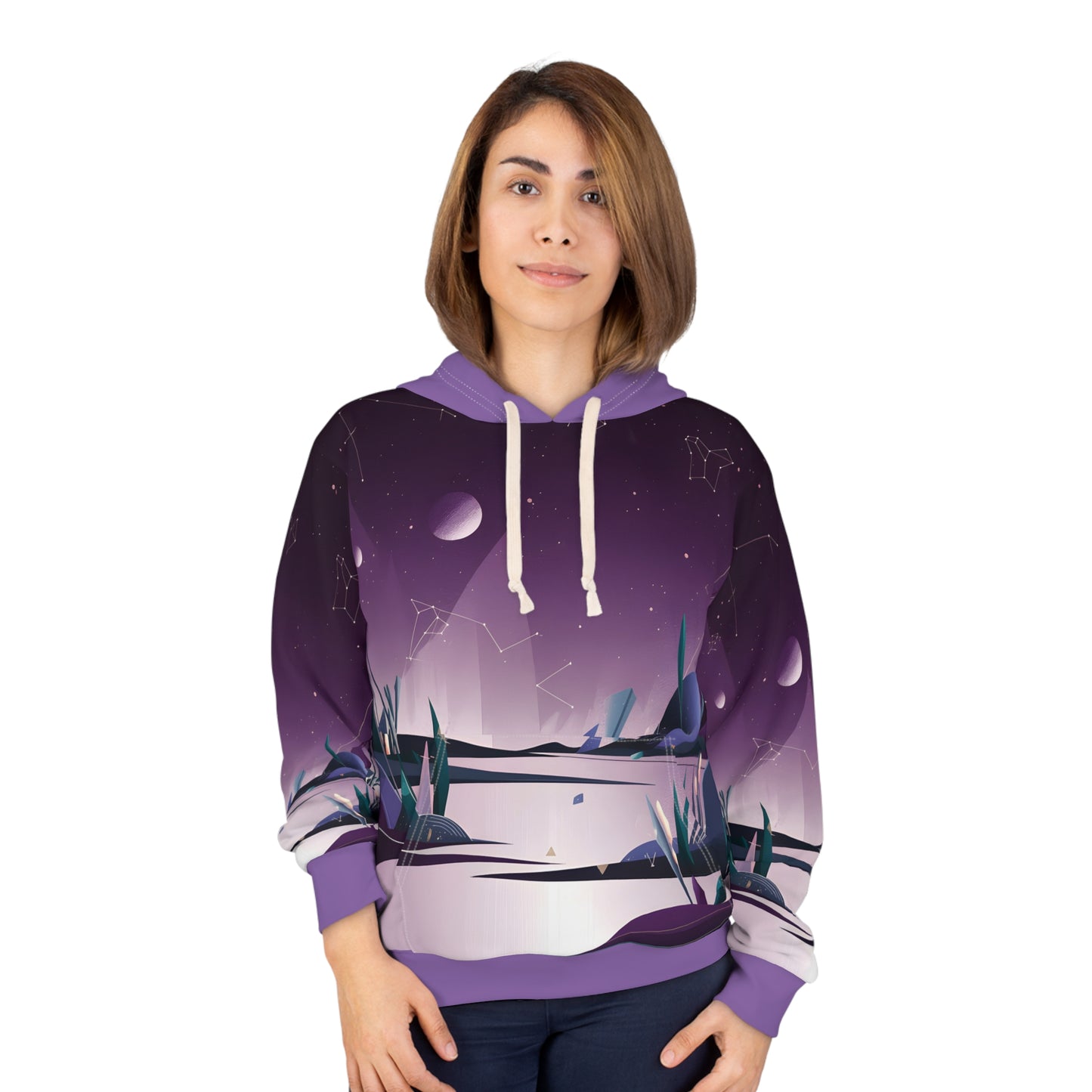 Faded Starlight Hoodie All Over Print Purple Sky Nature Night Scenic Outdoor