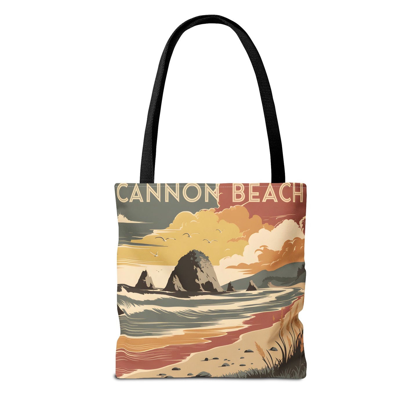 Cannon Beach Tote Bag All Over Print Coastal Art Ocean Scene Adventure Traveler