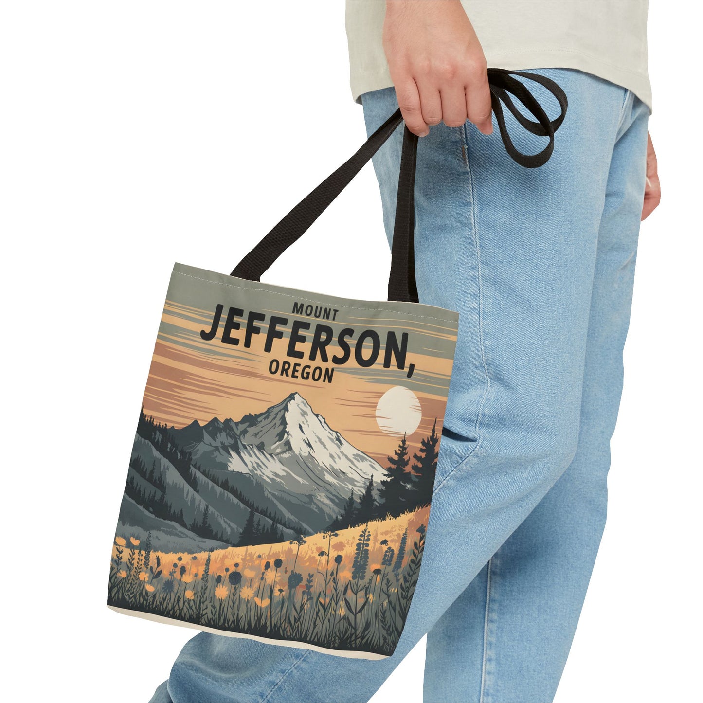 Mount Jefferson Oregon All Over Print Tote Bag Nature Floral Design Apparel