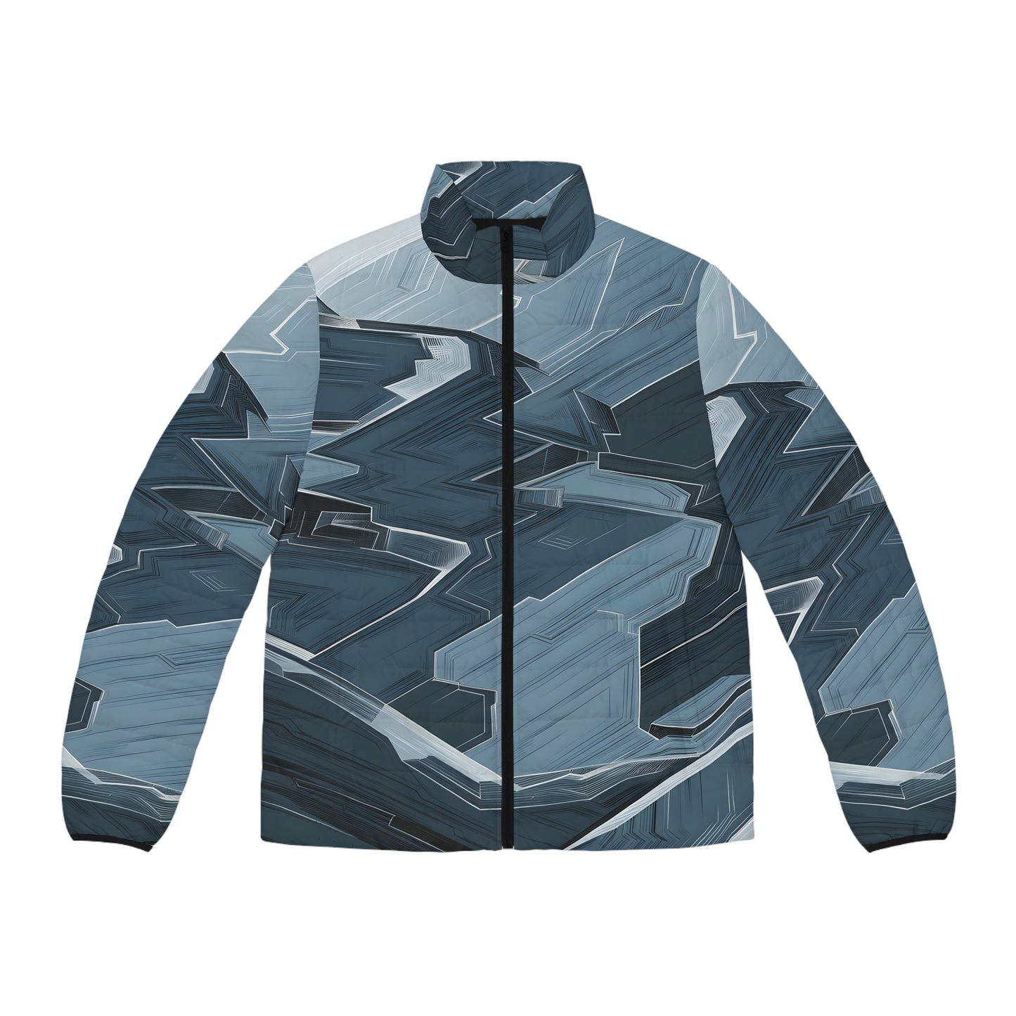 Stylish Slate Geometry Puffer Jacket for Outdoor Adventure and Fashion Winter