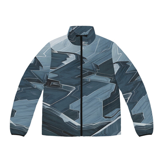 Stylish Slate Geometry Puffer Jacket for Outdoor Adventure and Fashion Winter