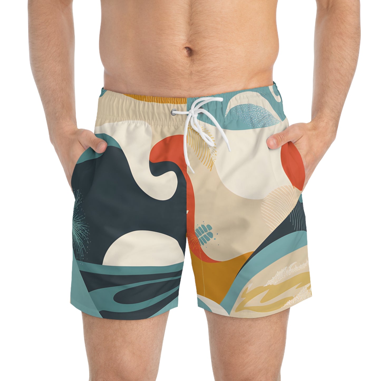Men’s Surf Swim Trunks Light Watercolor Wave Print Beach Board Shorts