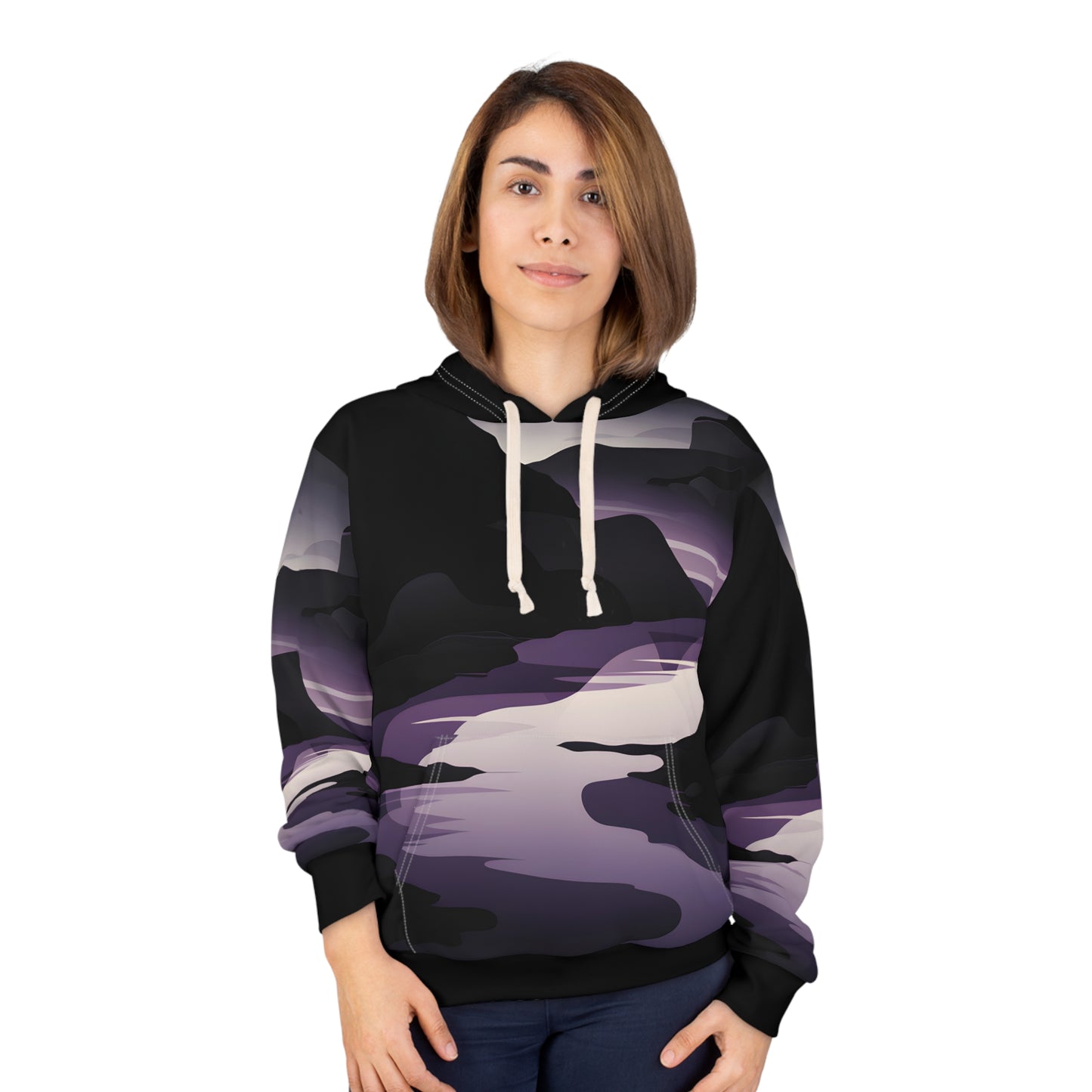 Obsidian Mist All-Over Print Pullover Hoodie Perfect for Outdoor Adventures