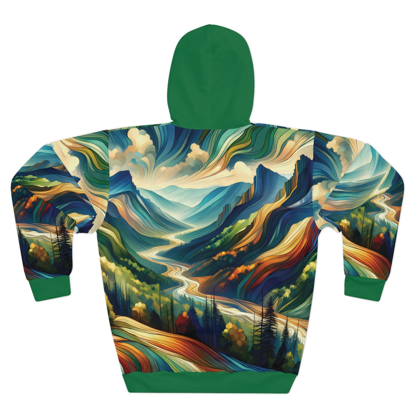 Smoky Mountains Hoodie All Over Print Pullover Green Forest Nature Trail Art