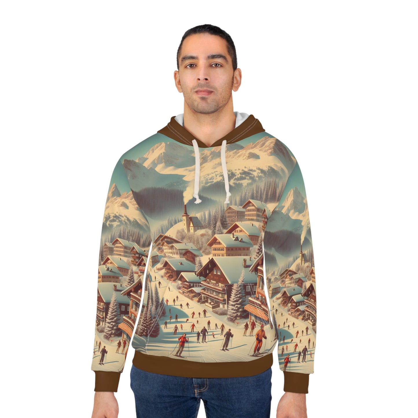 Jackson Hole Hoodie All Over Print Mountain Town Pullover Cozy Winter Apparel