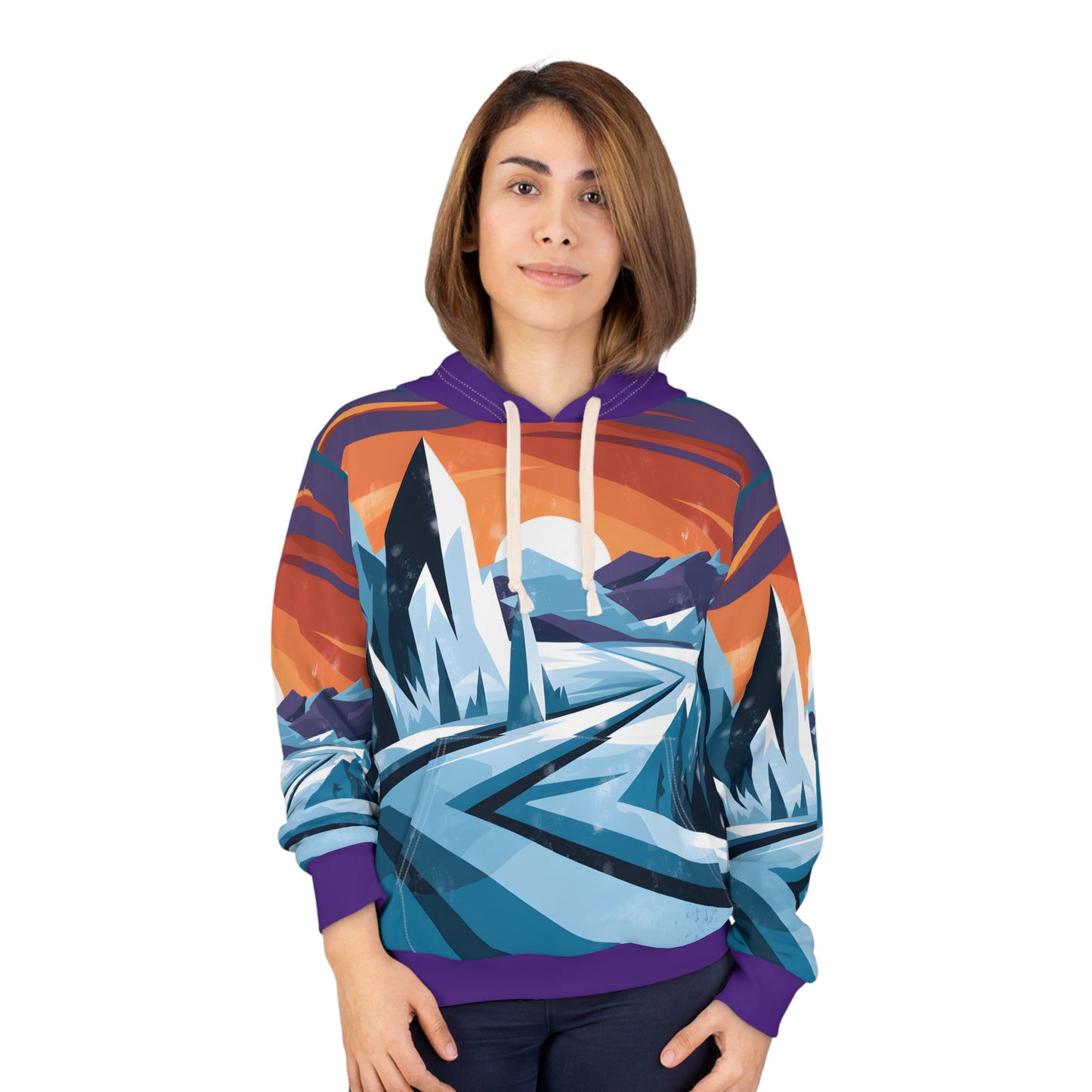 Glacial Summit All-Over Print Pullover Hoodie Outdoor Travel Apparel Mountain