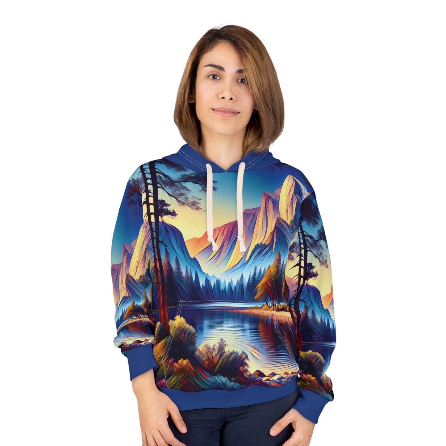 Smoky Mountains Hoodie All Over Print Pullover Sunset Lake Nature Scenic Art