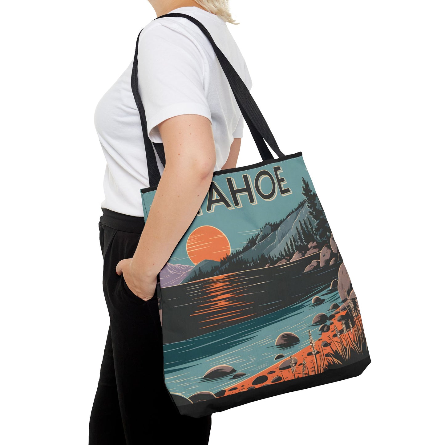 Vintage Tahoe Tote Bag All Over Print Lake Sunset Hiking Gift Outdoors Art