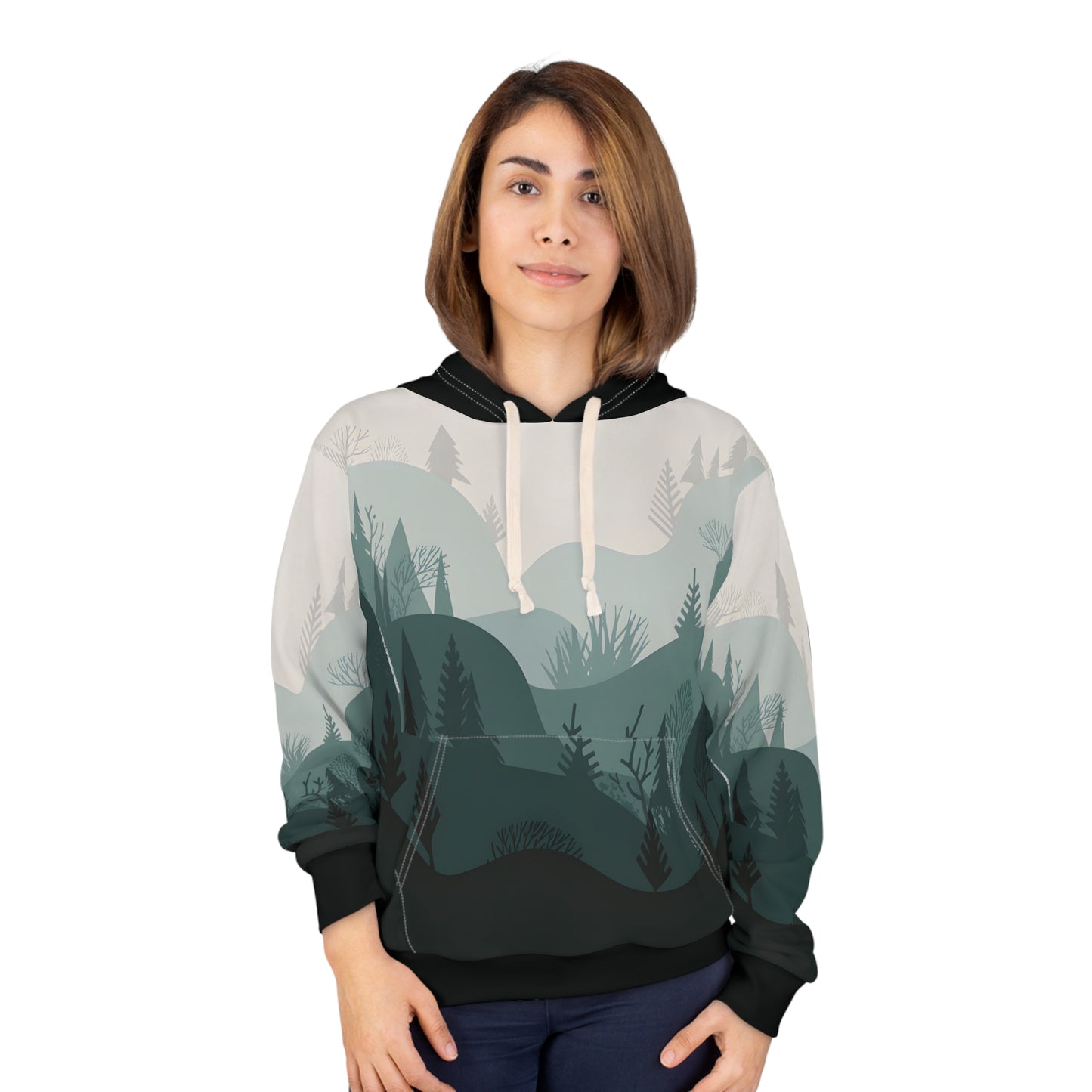 Minimal Forest Hoodie All Over Print Nature Pullover Outdoor Hiking Adventure
