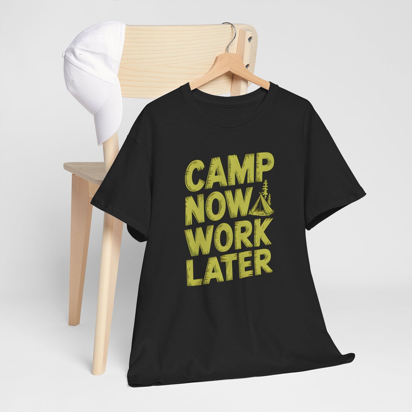 Camp Now Work Later Camping Graphic T-Shirt Outdoor Adventure Apparel Tee