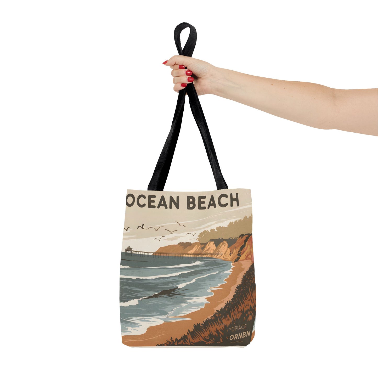 Ocean Beach All Over Print Tote Bag Coastal Scenic Graphic Design Beach Style