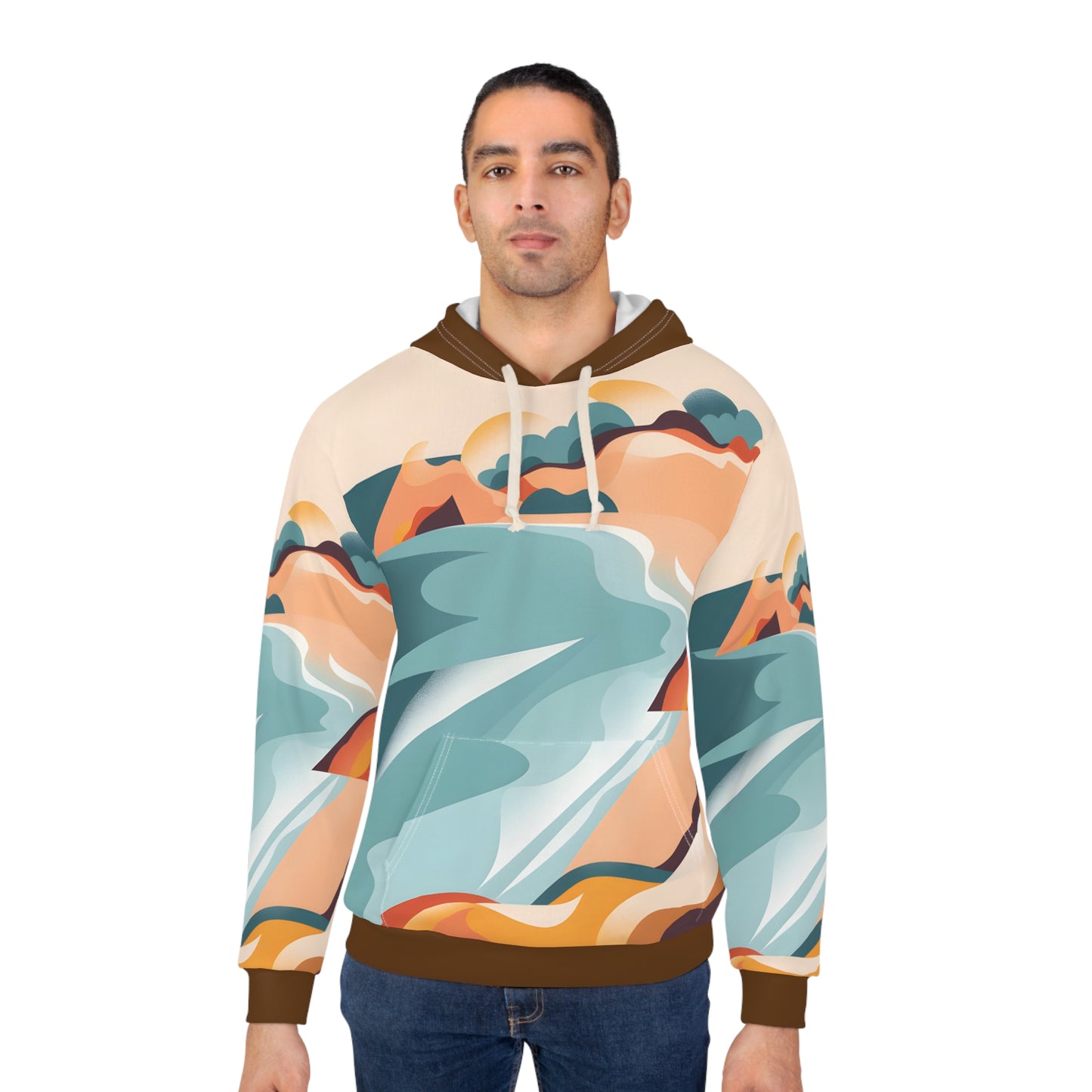 Sunwashed Point All-Over Print Hoodie for Outdoor Adventures Travel Casual Wear