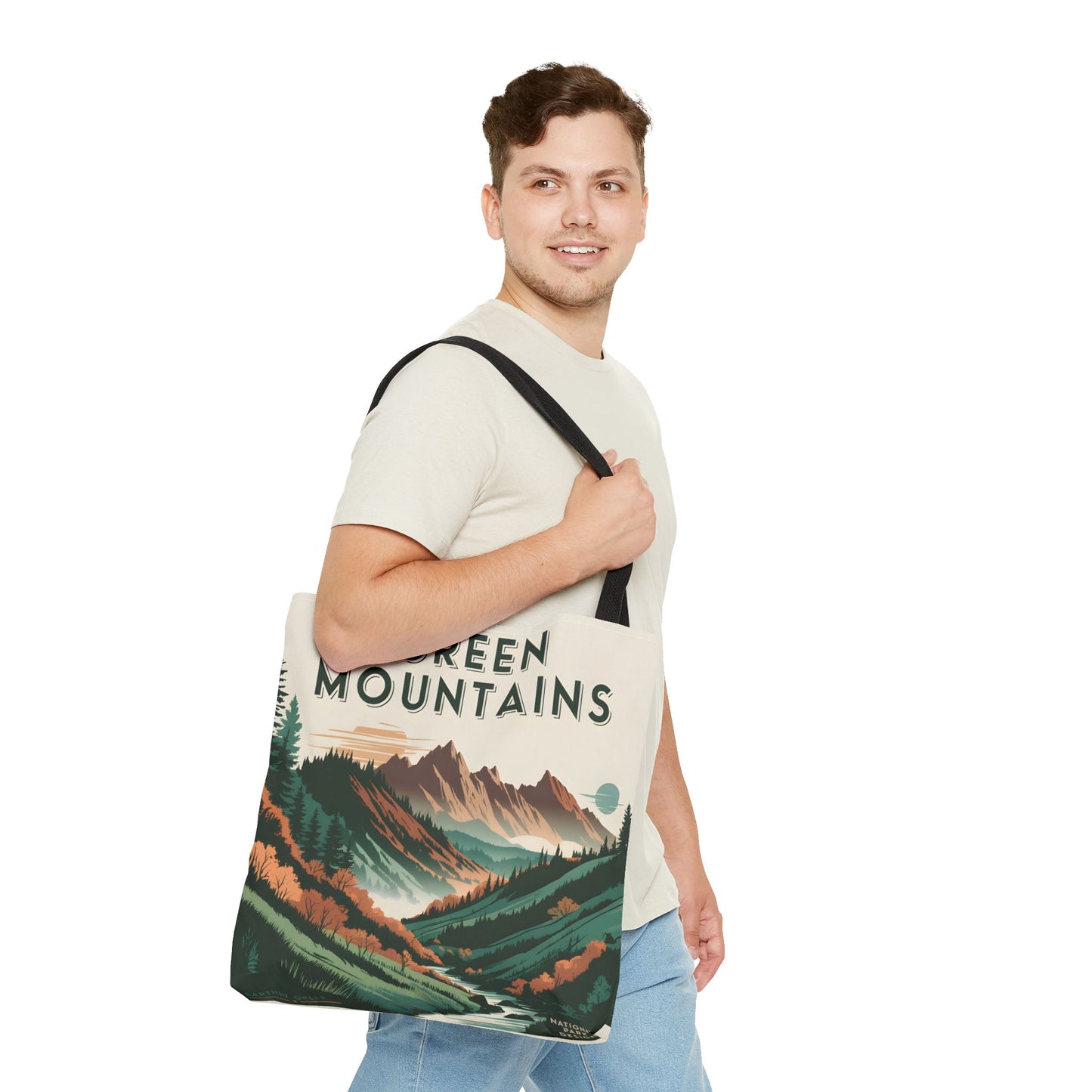 Green Mountains All Over Print Tote Bag Outdoor Adventure Eco Friendly Gift