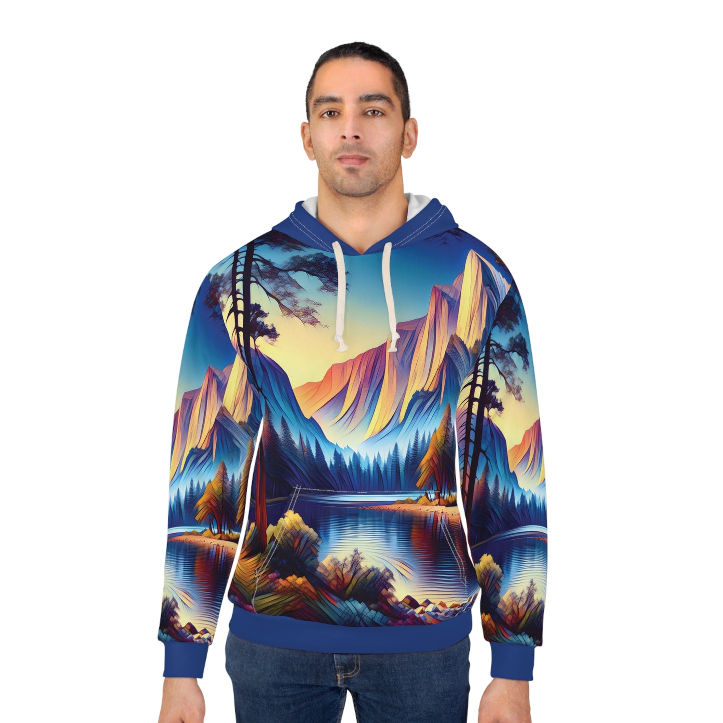 Smoky Mountains Hoodie All Over Print Pullover Sunset Lake Nature Scenic Art