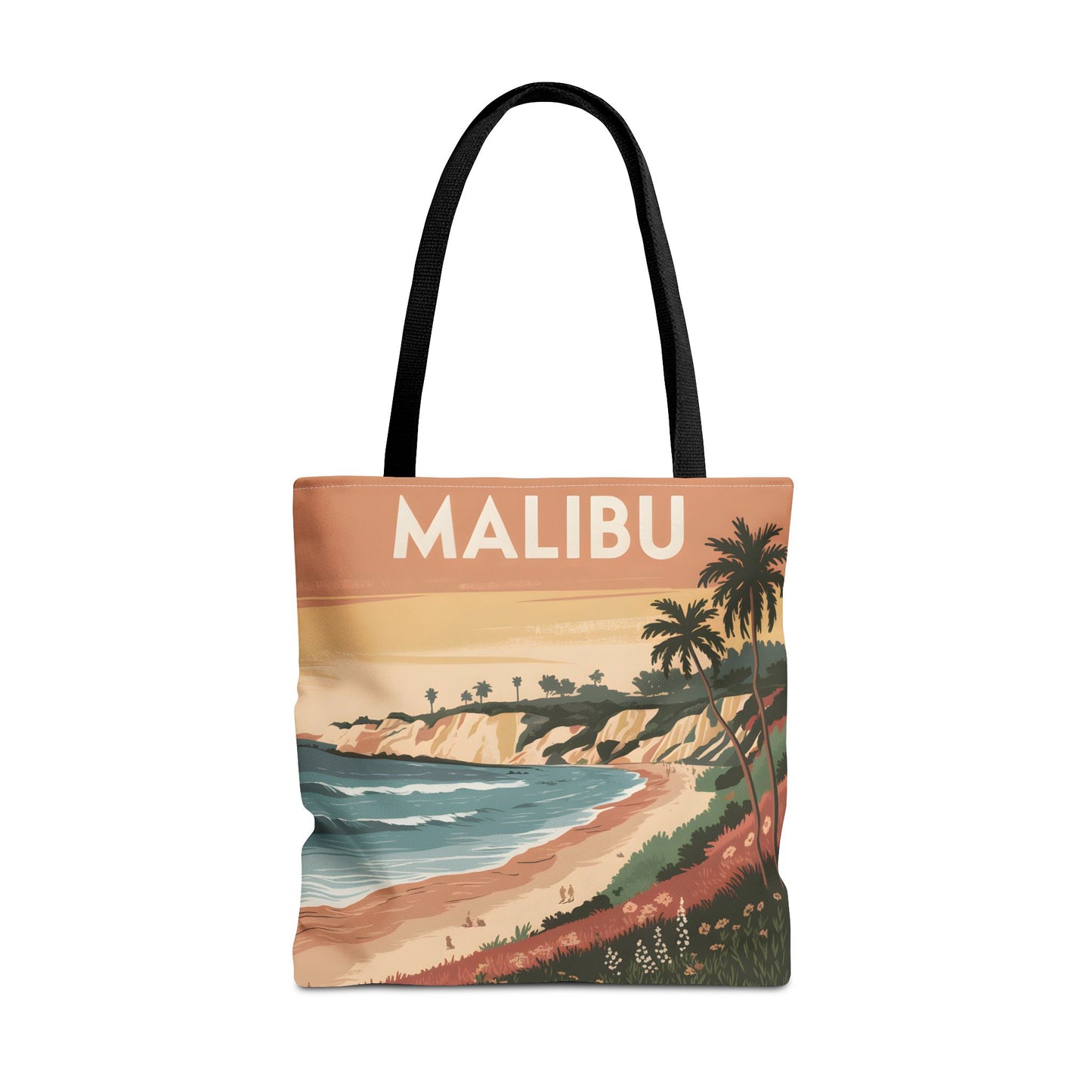 Malibu All Over Print Tote Bag Beach Sunset Palm Trees Summer Vibes Apparel