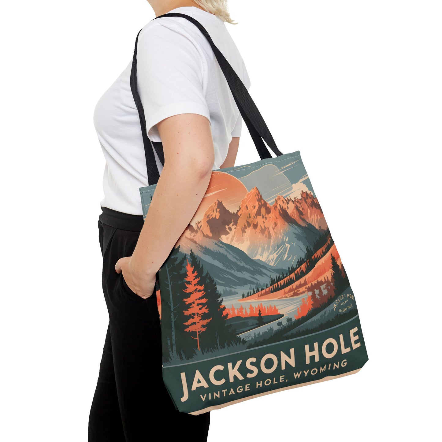 Jackson Hole Vintage Mountains Tote Bag Nature Print Gift Wyoming Travel Outdoor