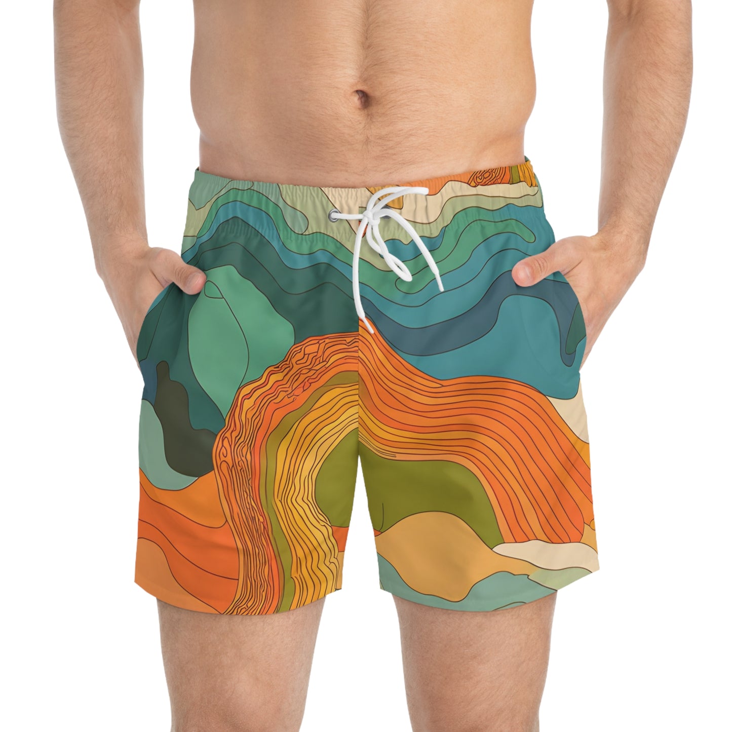 Retro Drift Swim Trunks Men’s Beach Shorts Cool Pattern S M L XL Quick Dry