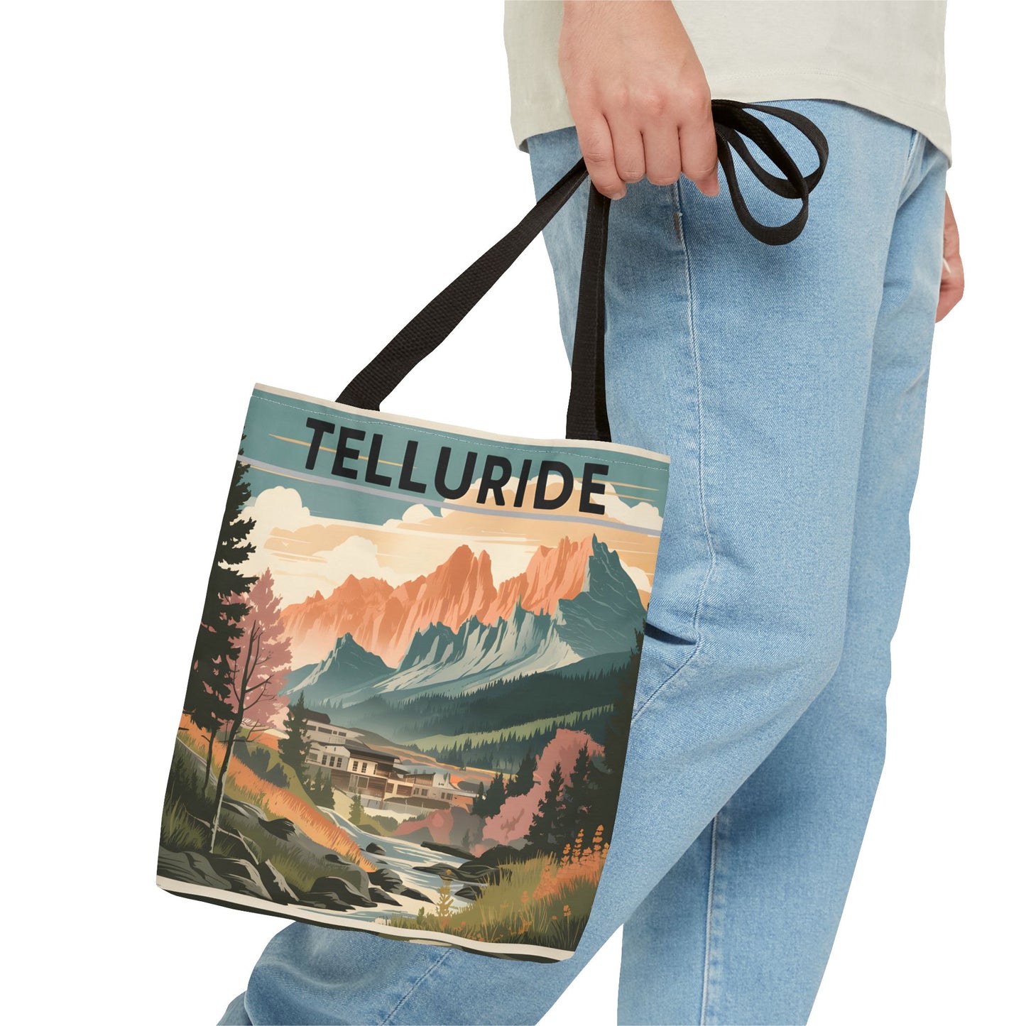 Telluride Vintage Poster Design All Over Print Tote Bag Unique Mountain Apparel