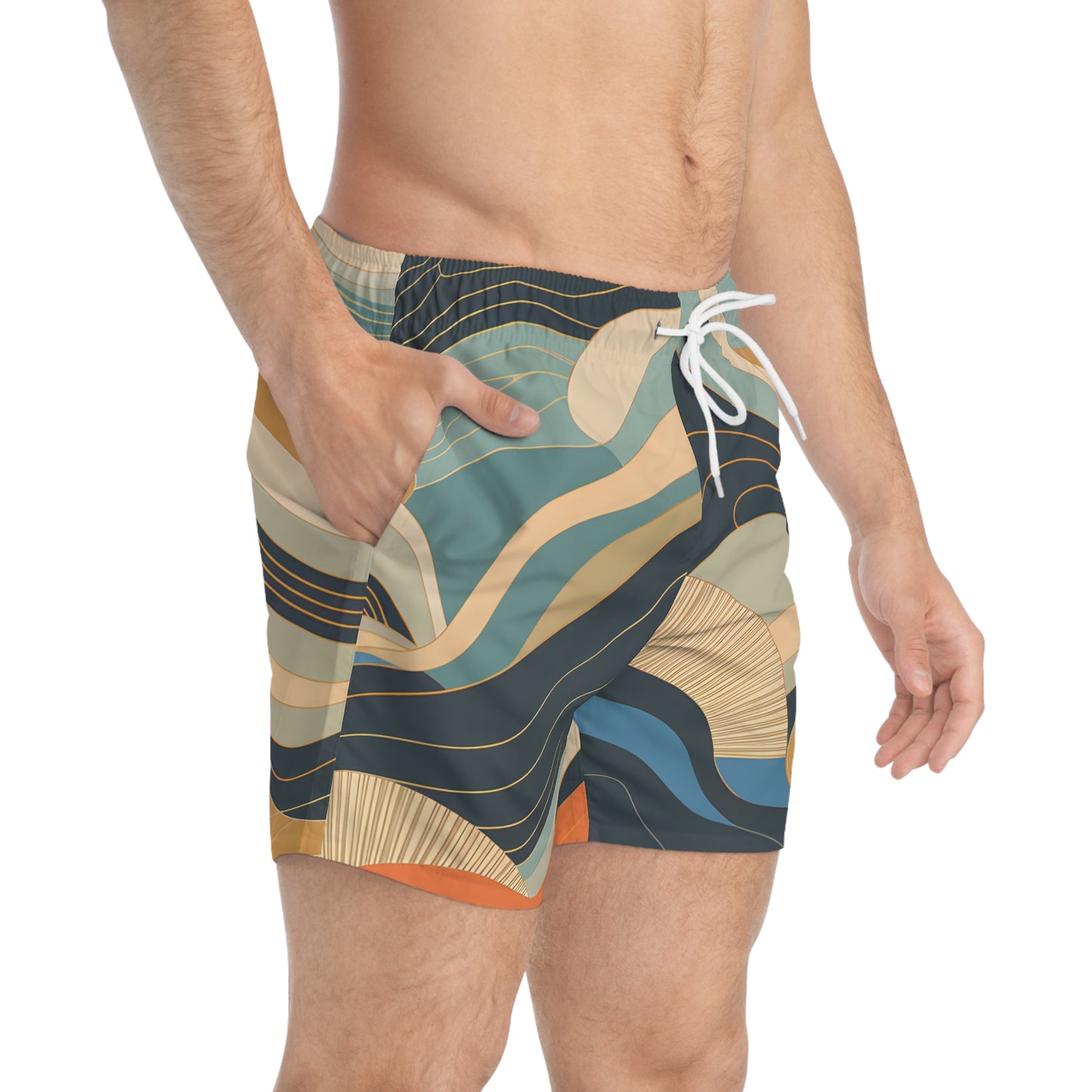Men's Retro Waves Swim Trunks Summer Beachwear Board Shorts Surf Quick Dry