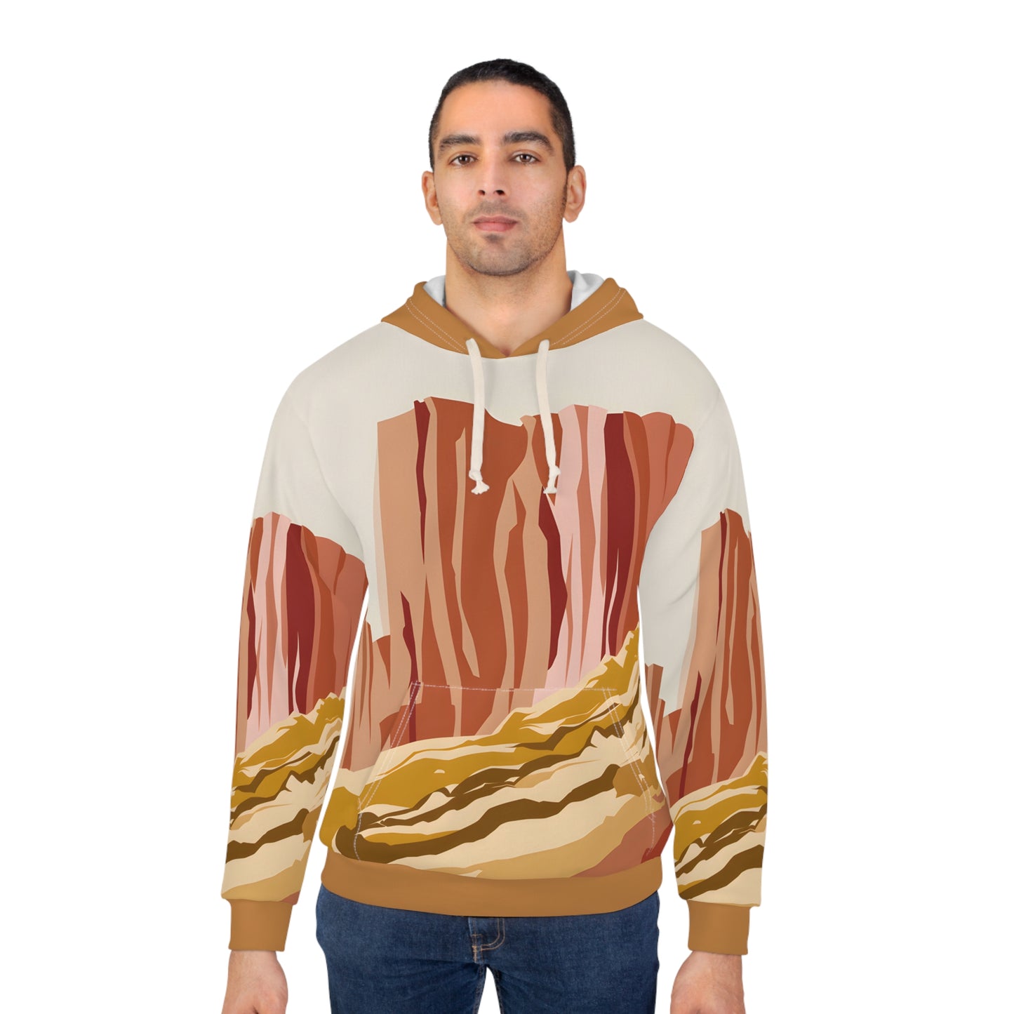 Faded Crags All-Over Print Hoodie Outdoor Travel Apparel Perfect for Adventures