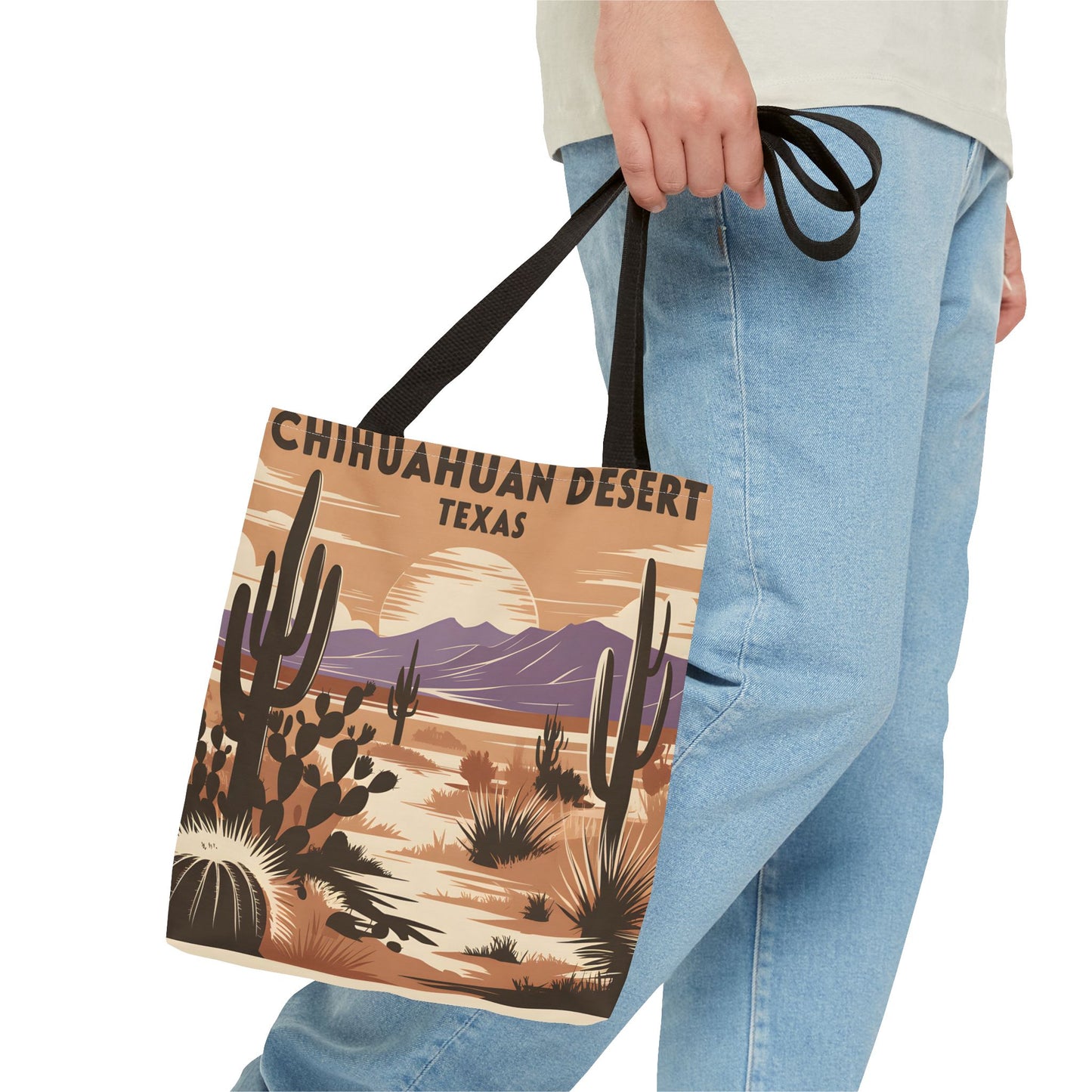 Chihuahuan Desert Tote Bag Unique All Over Print Cactus Landscape Texas Art