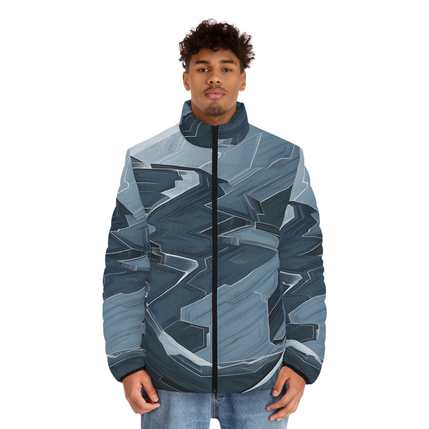 Stylish Slate Geometry Puffer Jacket for Outdoor Adventure and Fashion Winter