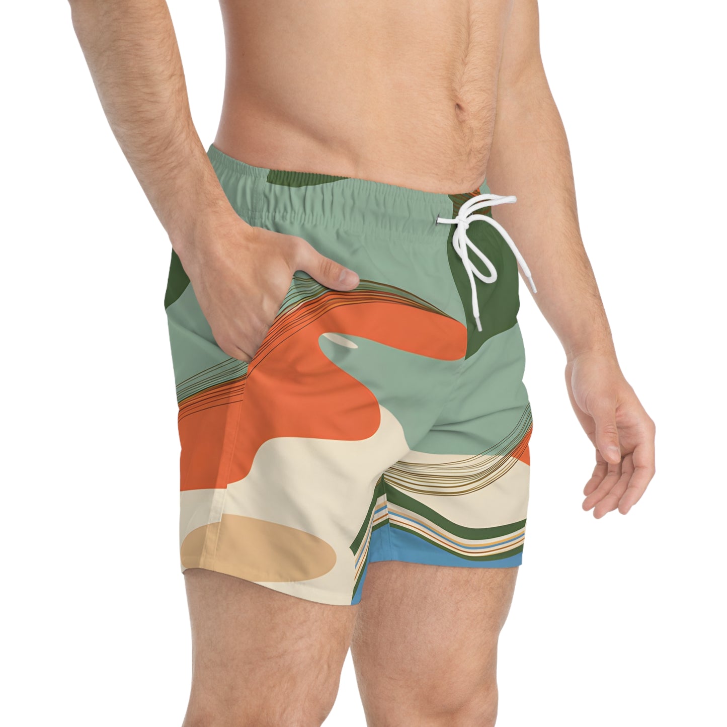 Abstract Wave Swim Trunks Men’s Beach Shorts Summer Style Quick Dry Drawstring