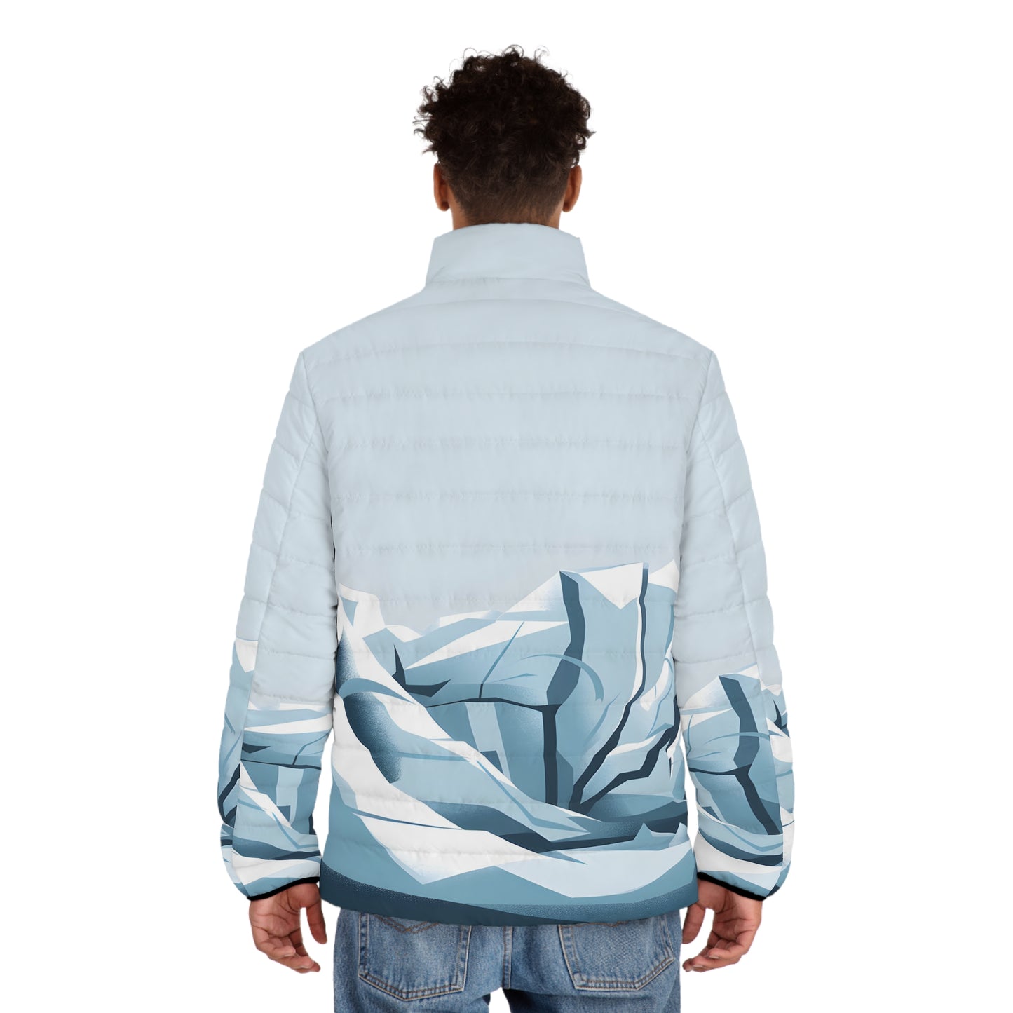 Puffer Jacket with Soft Glacier Artwork for Outdoor Adventure Wear