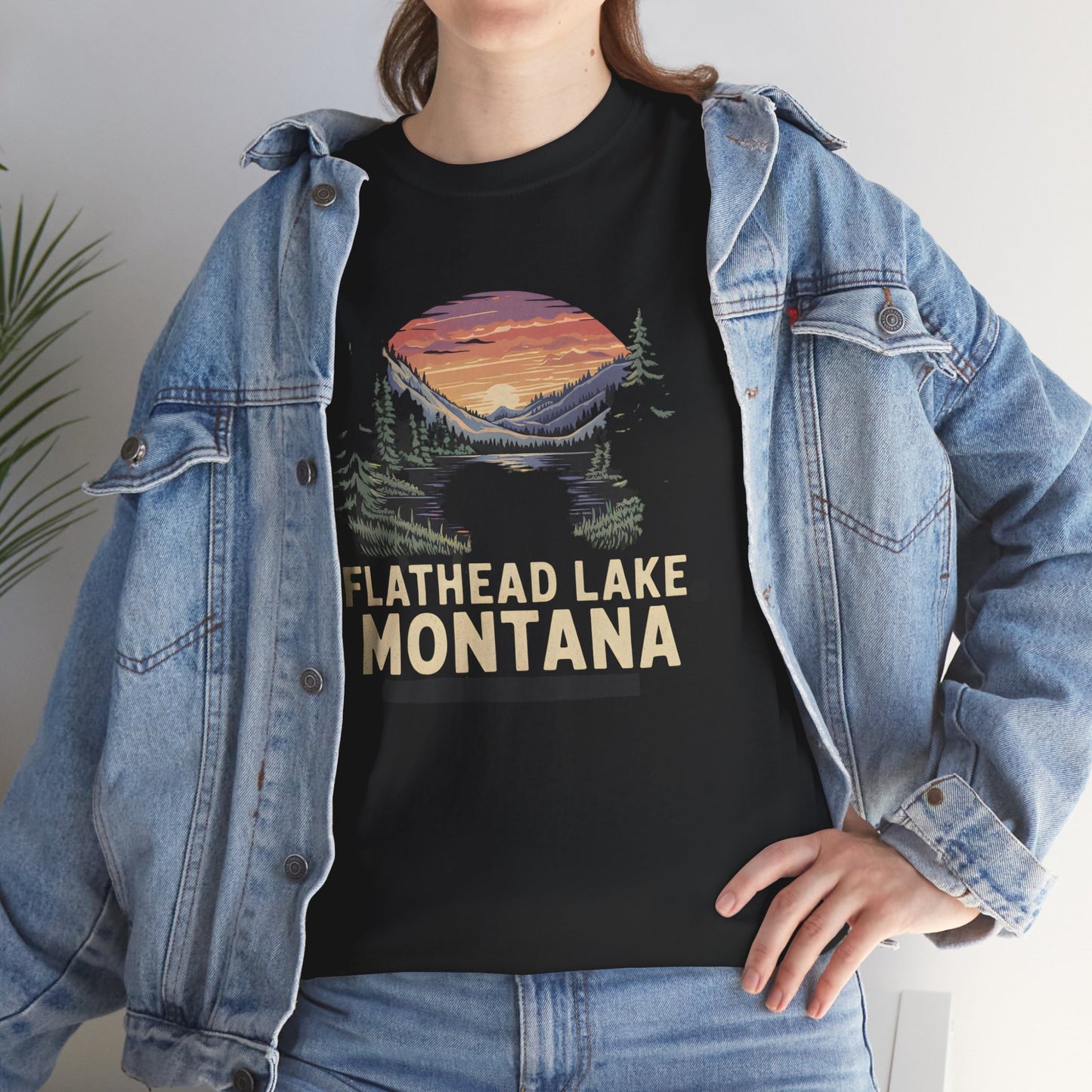 Flathead Lake Montana T-Shirt Vintage Nature Sunset Graphic Tee - T Shirt