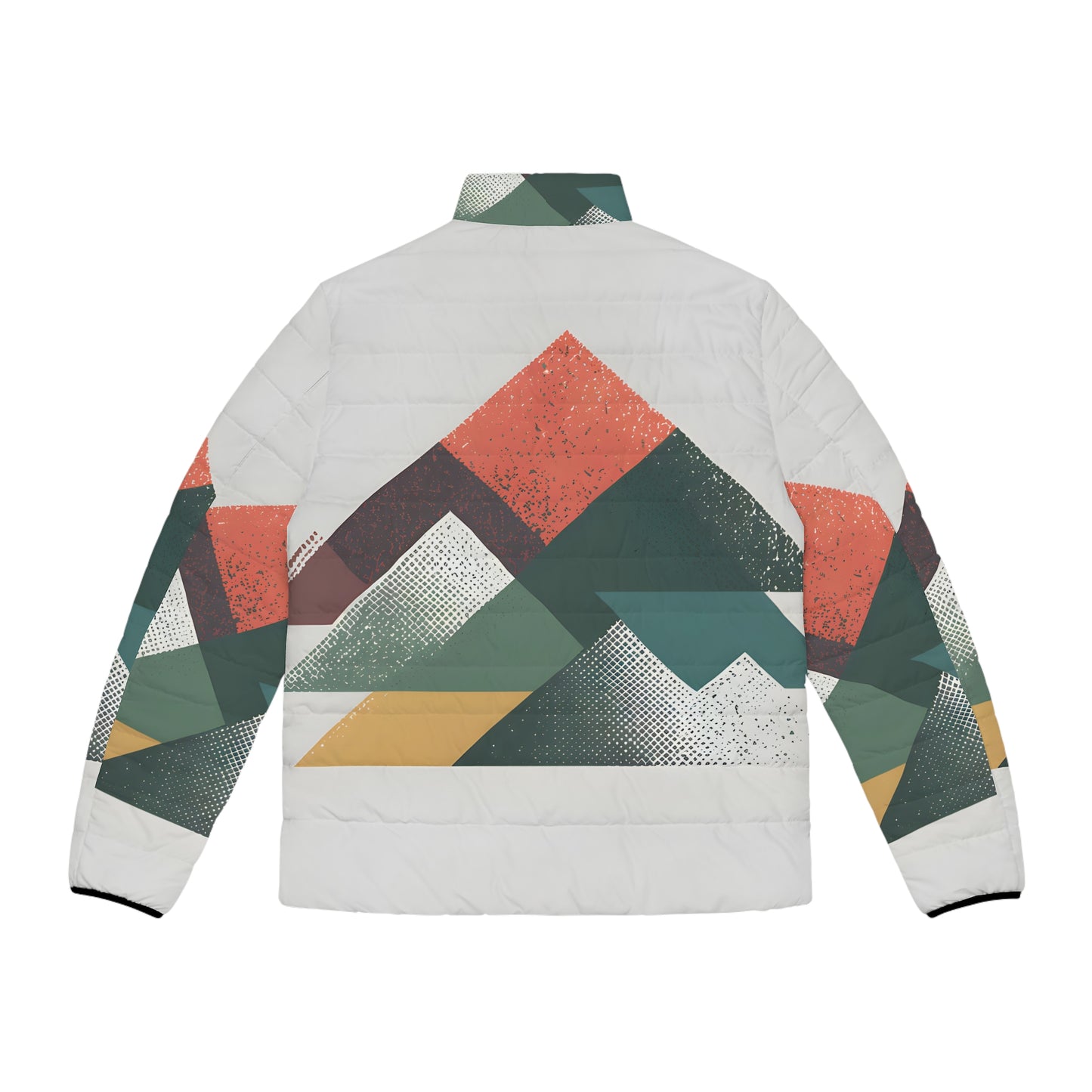80's Retro Mountain Puffer Jacket Men’s Geometric Winter Coat Full Zip Outdoors
